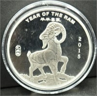 5 troy oz Year Of The Ram 2015 silver round