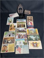 Cast Iron Abraham Lincoln Lot & Postcards