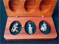 Set of 3 Sterling Silver Pendants in Wood Case