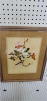 Vintage wood frame burlap matted cloth painting