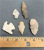 5 Indian Artifacts Arrowheads