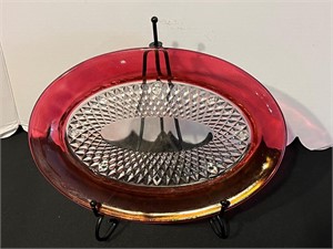 Vintage Indian Glass Oval Butter Dish