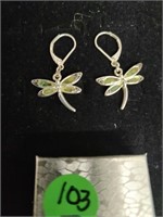Sterling Silver Dragonfly Earrings, Abalone