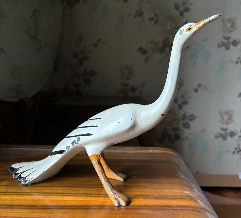 Rare Painted Cast Iron Stork Door Stop