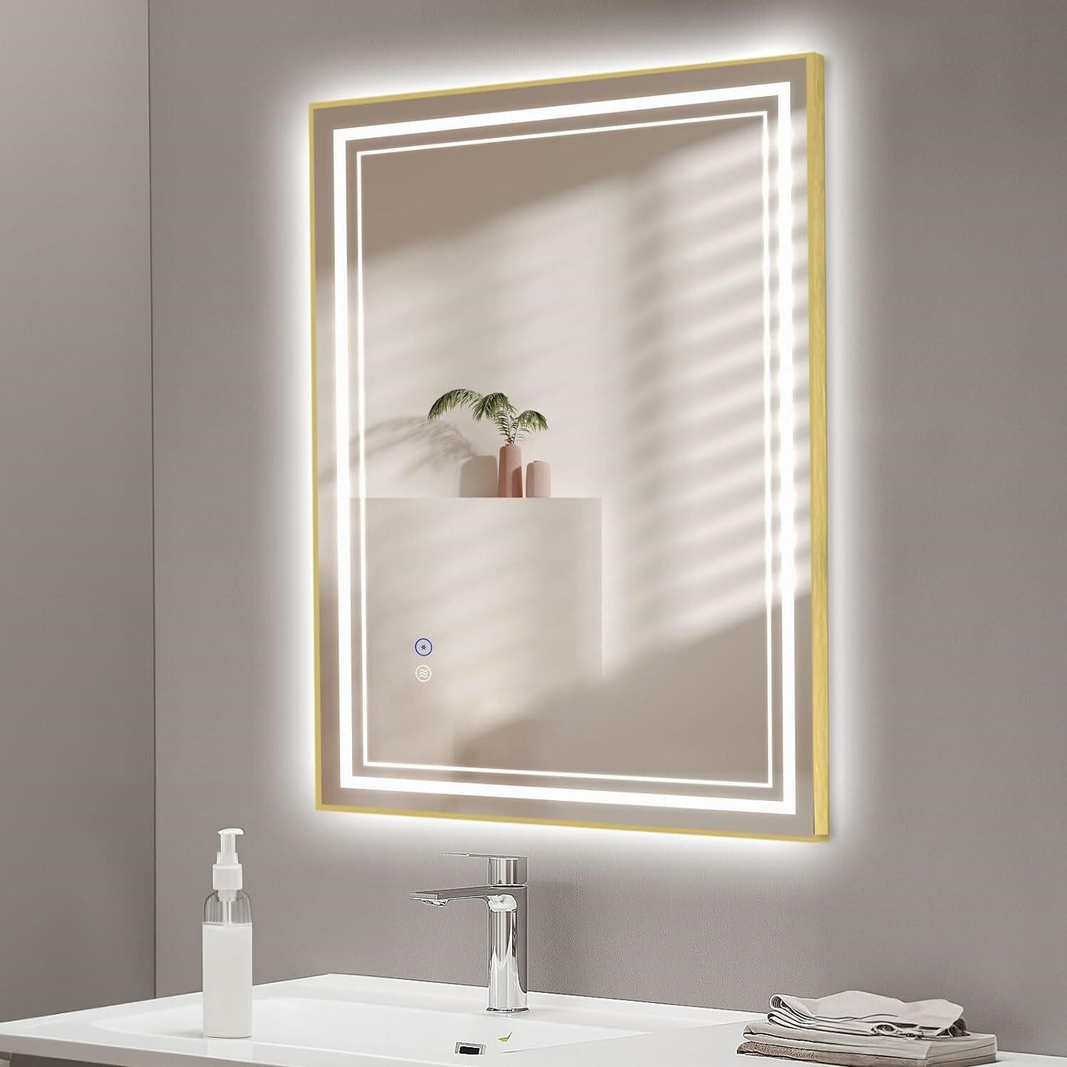 SaniteModar Gold LED Bathroom Mirror 32x24 inch