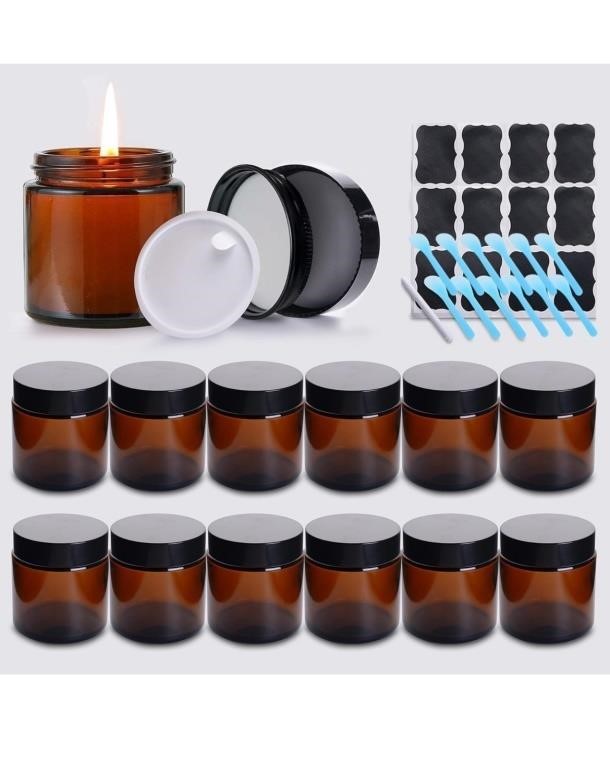 4oz Amber Glass Jars with Lids 12 pack