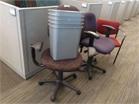 3 Office Chairs & 5 Trash Bins 1' 3"