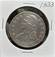 S: S: 1833 XF40 CAPPED BUST HALF DOLLAR
