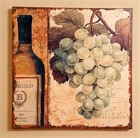 Rustic WINE BOTTLE & GRAPES ~ WALL ART on CANVAS