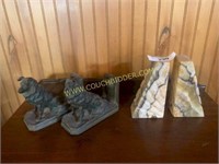 Carved stone & vintage metal dog bookends