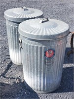 2 Galvanized Trash Cans with Lids