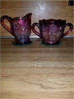 2 PIECE RED CARNIVAL GLASS SET