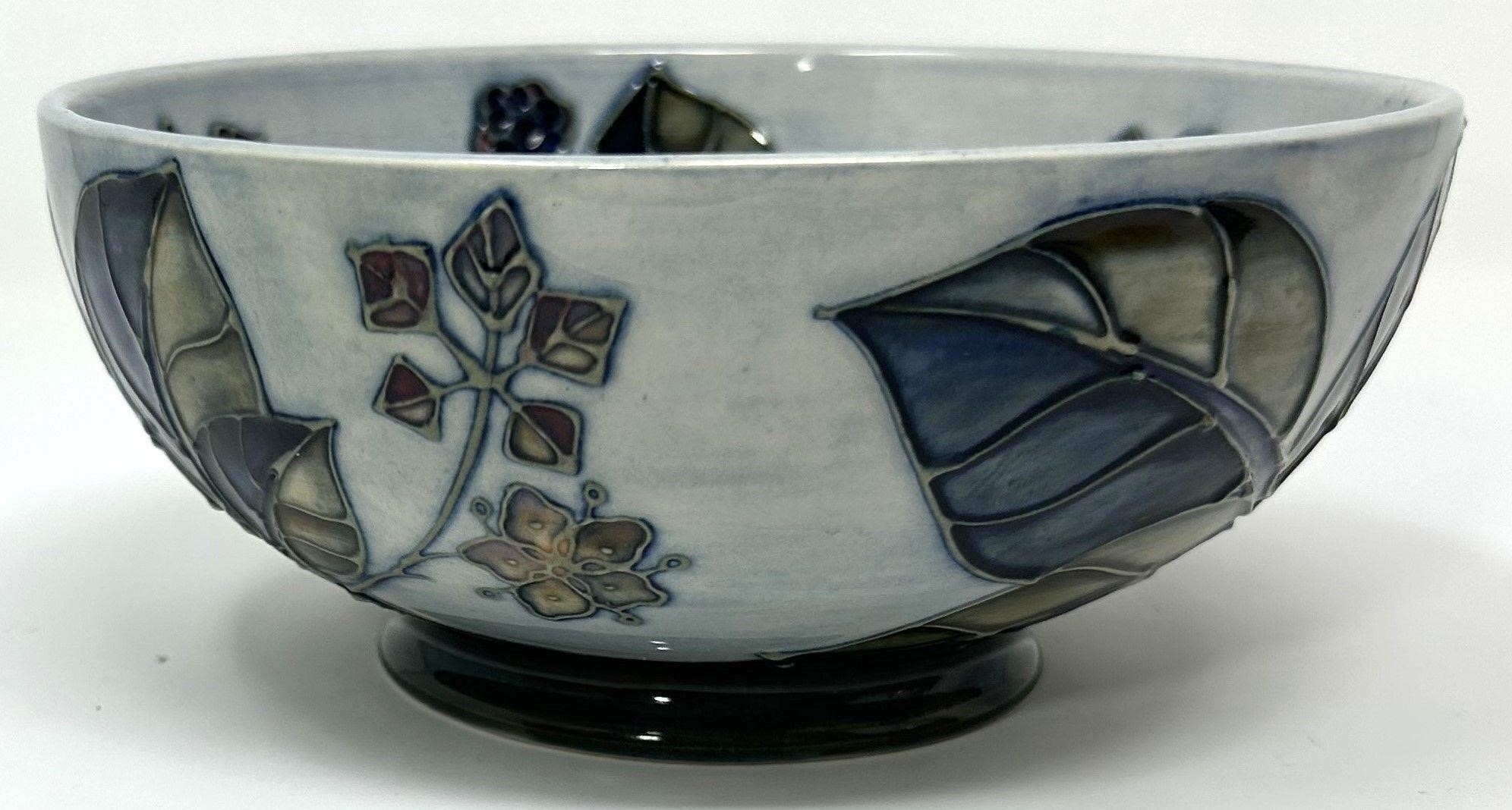 Light Blue Moorcroft Bowl - Plant Motif