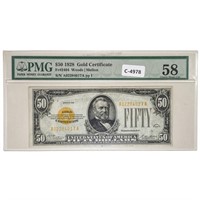 FR. 2404 1928 $50 GOLD CERTIFICATE NOTE PMG AU-58