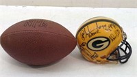 GB Packer Autographed Football & Mini Helmet