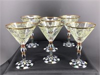 Rare set of 6 Mackenzie Childs martini glasses