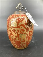 Elegant hand painted urn with gilt embellishments