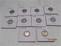 (10) 50s/60s Roosevelt Silver Dimes