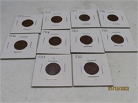 (10) early 1900s Wheat Pennies Cents Coins sleeved