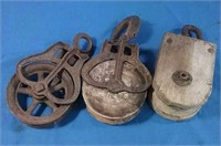 3 antique pulleys