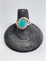 Sterling Turquoise Ring 7 Grams Size 6.5 (Adjus)