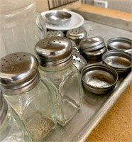 misc glass lot shakers stainless lids sheet pan