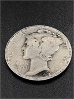 Vintage 1924 10C Mercury Silver Dime Coin
