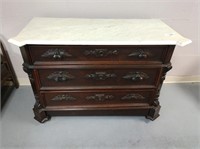 Antique Marble Top Carved Dresser w/ Secret Drawer