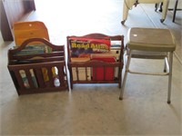 2 Magazine Racks & Contents & Cosco Step Stool