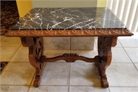Marble Top End Table w/ Carved Base