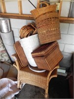 Lot of Wicker Baskets, Tray, Chair