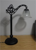Metal desk lamp with glass shade 21.25"H