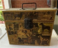 Metal file box w/ dogs decopaged on it