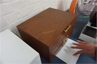 wood jewellery box, 2-drawers & lid, hinge broken