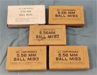 5 Boxes 100 Rds. 5.56 Ball M193 Ammunition
