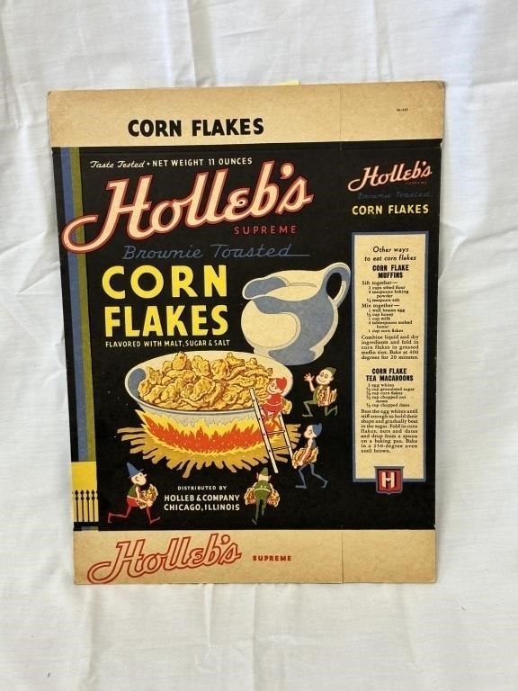 NOS Holleb's Corn Flakes Cardboard Cereal Box