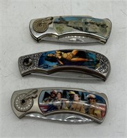 (3) Vintage Art Series Folding Pocket Knives - Bud