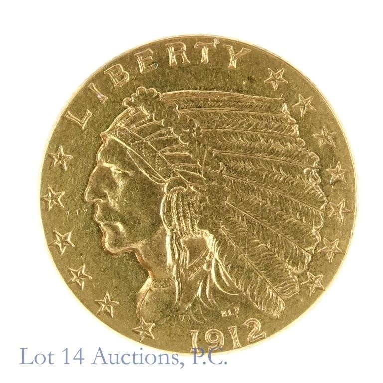 1912 U.S. Indian Head $2.50 Gold Coin (AU?)