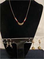 Gold Filled Necklace and Two Earrings