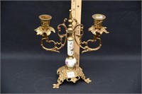 PORCELAIN AND BRASS CANDELABRA