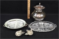 SILVER PLATE, GLASS SERVER