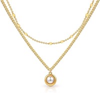 14k Gold Plated Pearl Layered Necklace