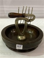 Vintage Wood & Metal Nutcracker Bowl w/ Nut Picks