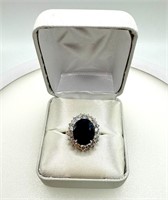 Princess Diana Style 14K Sapphire & Diamond Ring