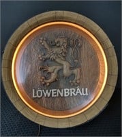 Vtg Lighted Lowenbrau Barrel Head Sign #1
