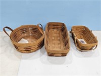 3 Longaberger baskets, woven Traditions darning