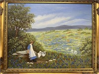 ORIG OIL ON BOARD PAINTING BLUEBONNETS H GRAVES
