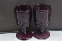 2 LG Wright Amethyst Panel Grape Goblets