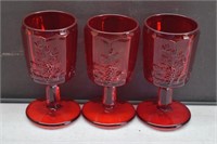 3 LG Wright Ruby Panel Grape Goblets