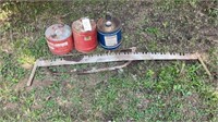 Metal gas cans, saws